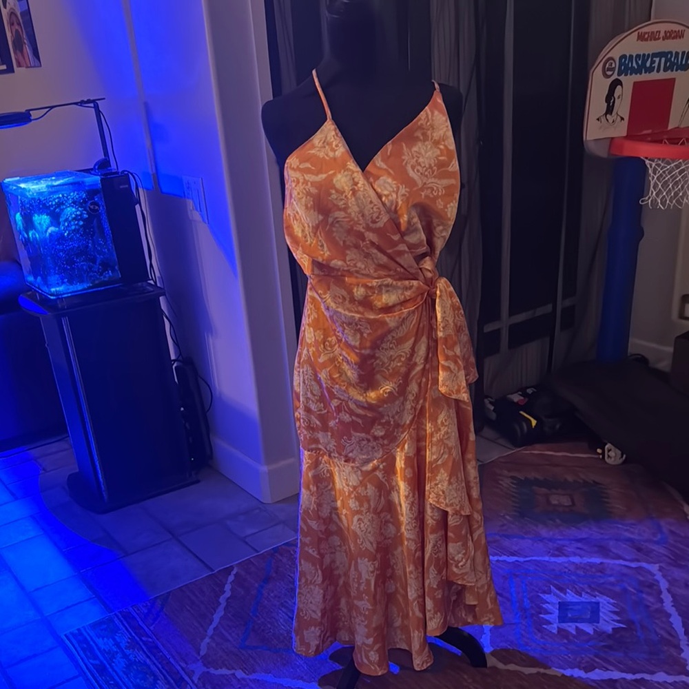 Elegant Orange Wrap Dress